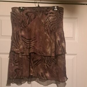 Alexandra Bartlett Brown Tiered Animal-Print Designer Skirt with classic layered